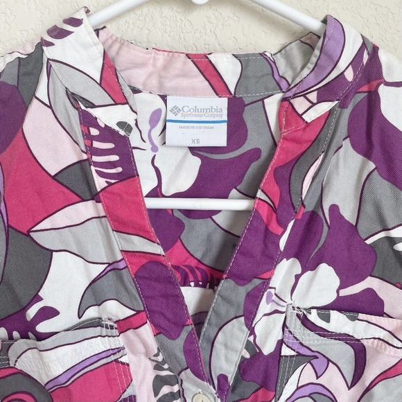 Columbia Blouse Womens Extra Small Purple Floral Outdoor Viscose Spring Casual - Picture 5 of 11